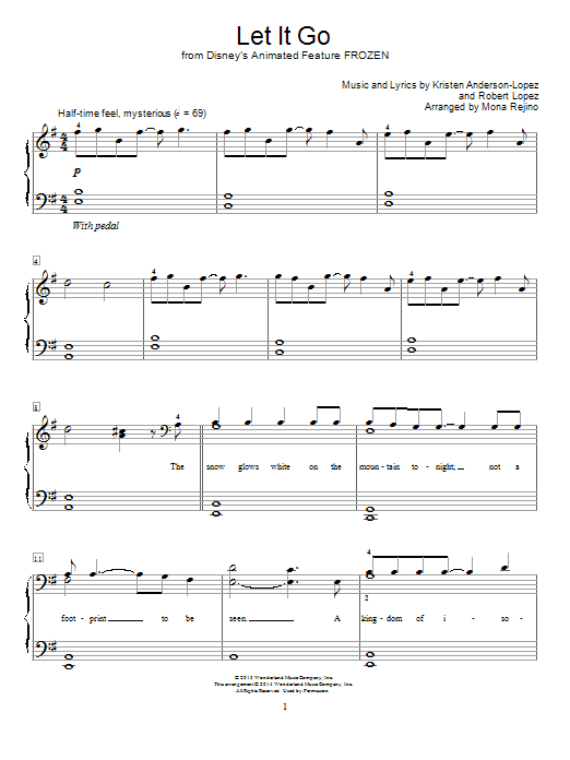 Idina Menzel Let It Go (from Frozen) (arr. Mona Rejino) sheet music notes and chords arranged for Educational Piano