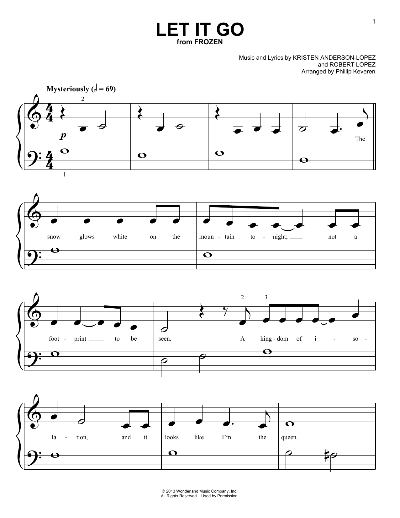 Idina Menzel Let It Go (from Frozen) (arr. Phillip Keveren) sheet music notes and chords arranged for Big Note Piano