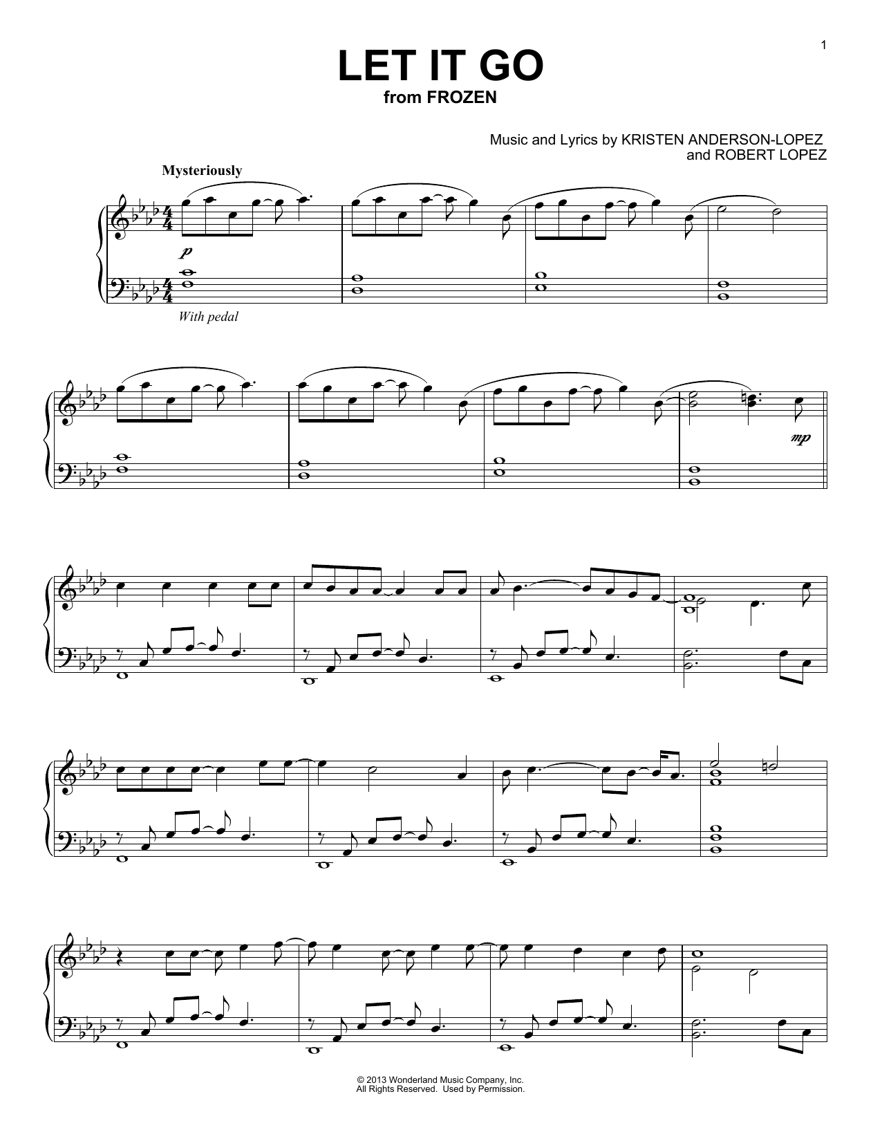 Idina Menzel Let It Go (from Frozen) [Classical version] sheet music notes and chords arranged for Piano Solo
