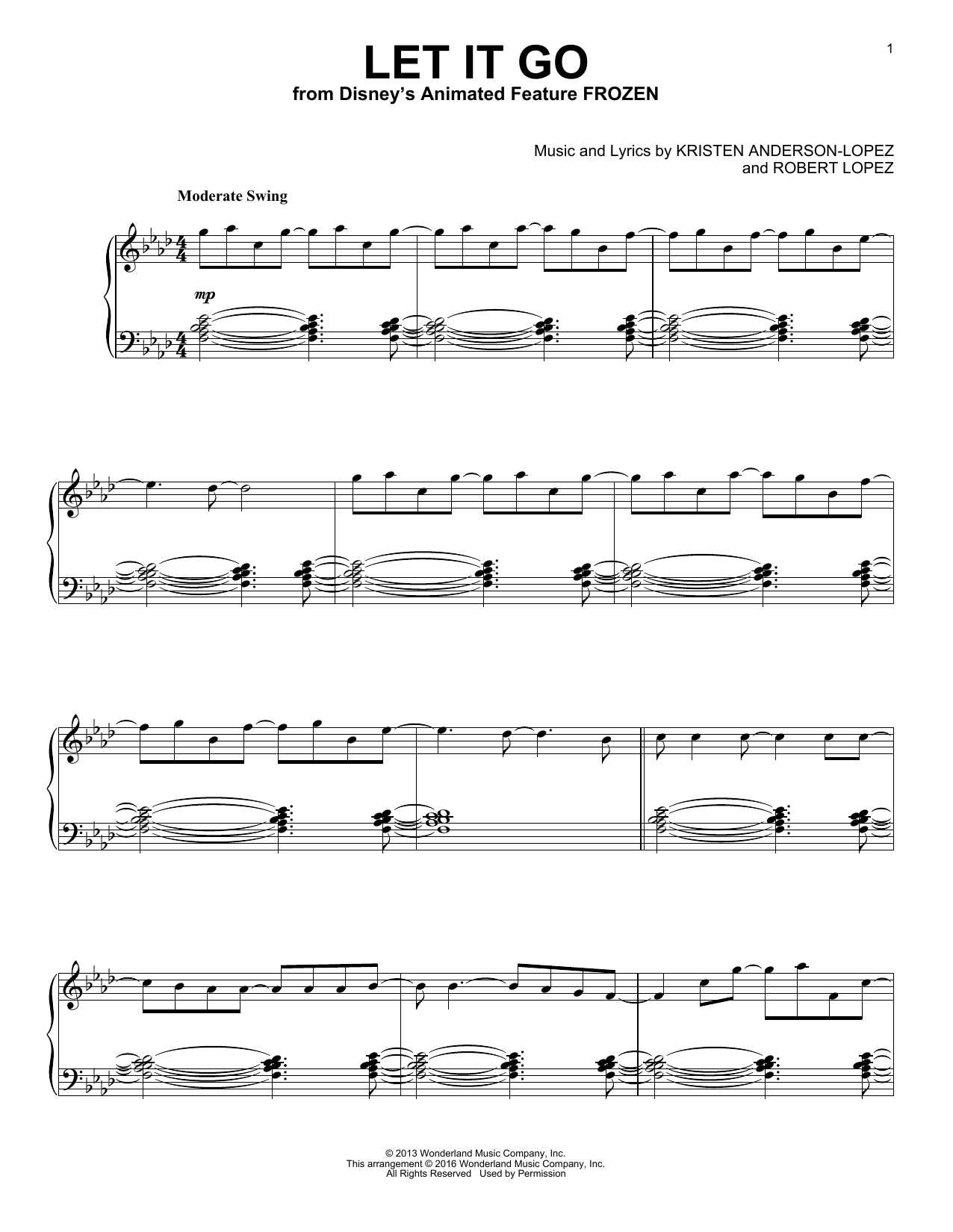 Idina Menzel Let It Go [Jazz version] (from Frozen) sheet music notes and chords arranged for Piano Solo