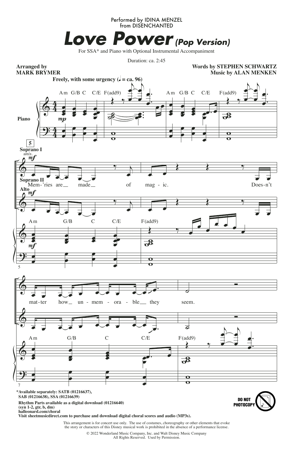 Idina Menzel Love Power (from Disenchanted) (arr. Mark Brymer) sheet music notes and chords arranged for SSA Choir