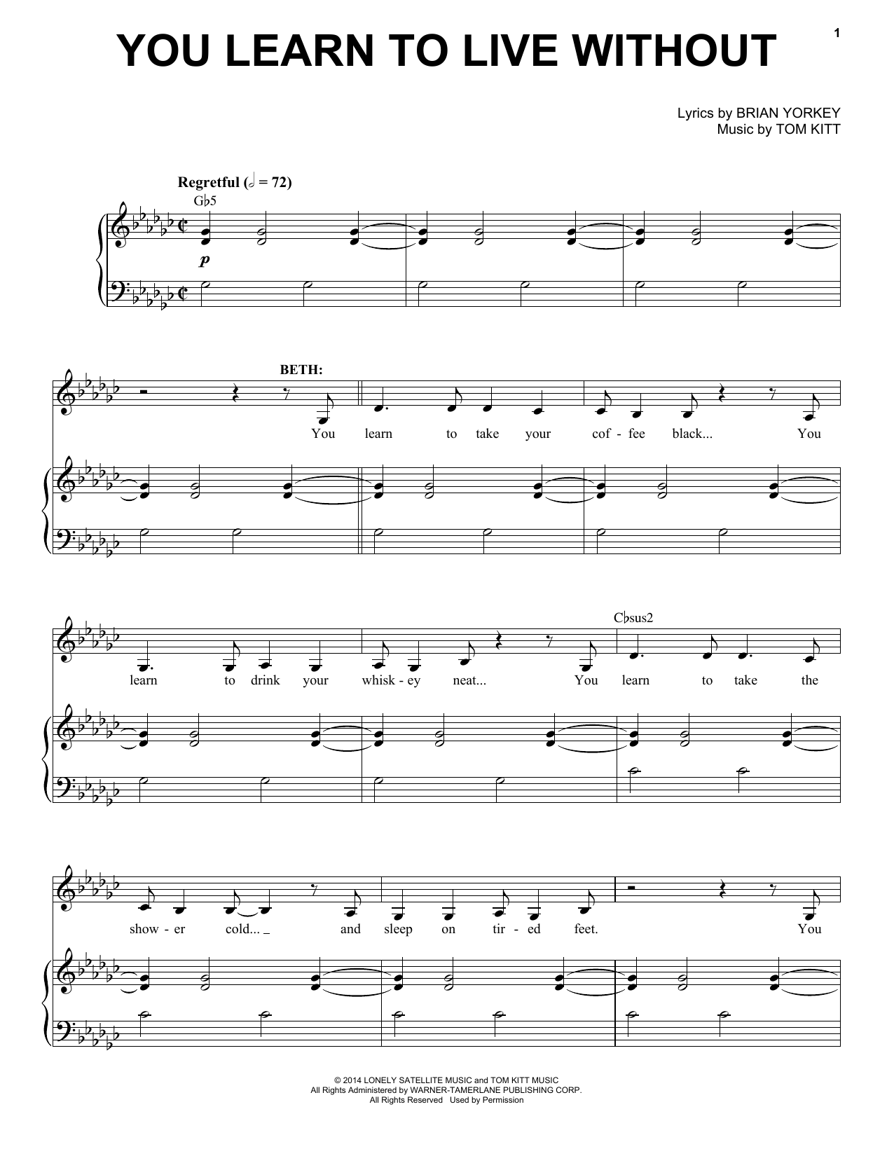 Idina Menzel You Learn To Live Without (from If/Then: A New Musical) sheet music notes and chords arranged for Piano & Vocal