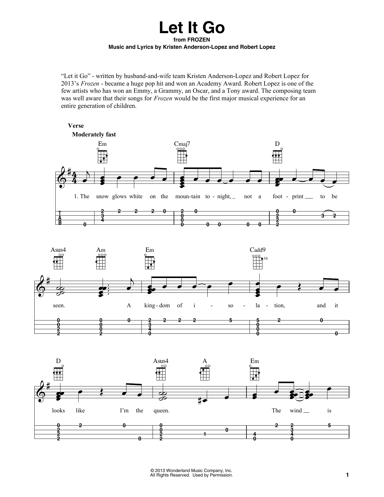 Idina Menzel Let It Go (from Frozen) sheet music notes and chords arranged for Easy Guitar Tab