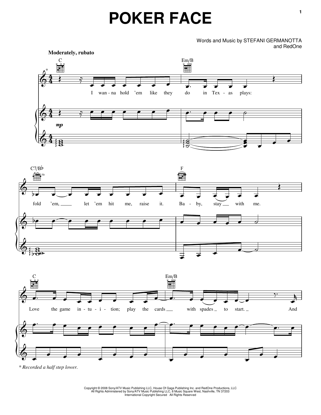Idina Menzel Poker Face sheet music notes and chords arranged for Piano, Vocal & Guitar Chords (Right-Hand Melody)