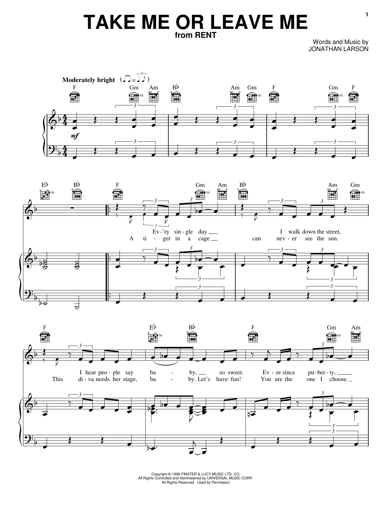 Idina Menzel Take Me Or Leave Me sheet music notes and chords arranged for Piano, Vocal & Guitar Chords (Right-Hand Melody)
