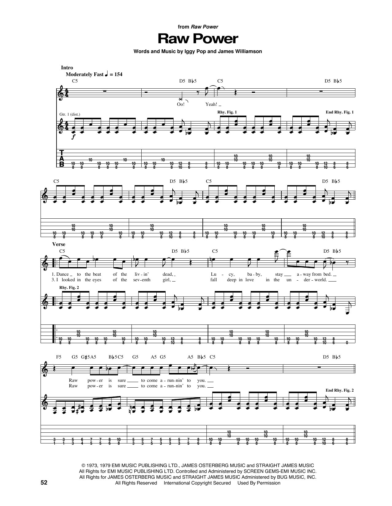 Iggy & The Stooges Raw Power sheet music notes and chords arranged for Guitar Tab