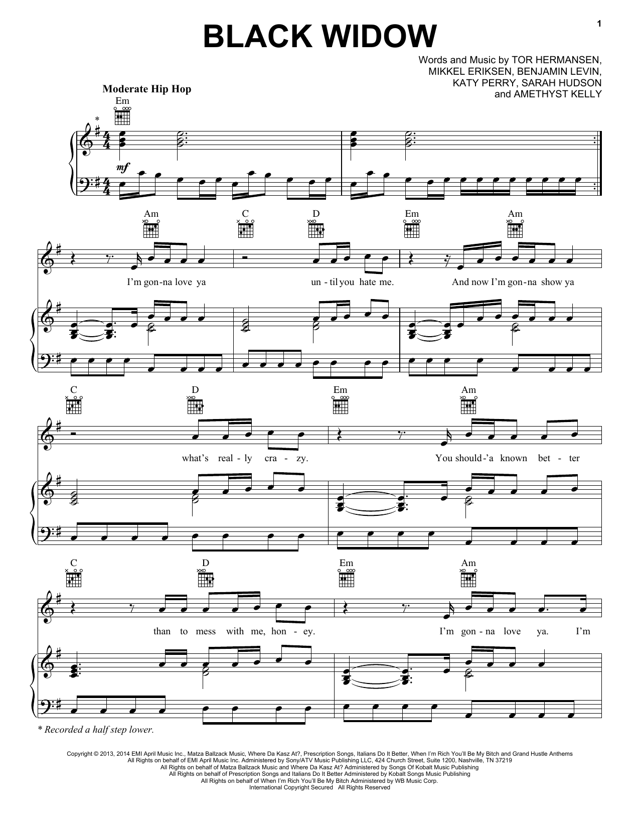 Iggy Azalea Featuring Rita Ora Black Widow sheet music notes and chords arranged for Piano, Vocal & Guitar Chords (Right-Hand Melody)