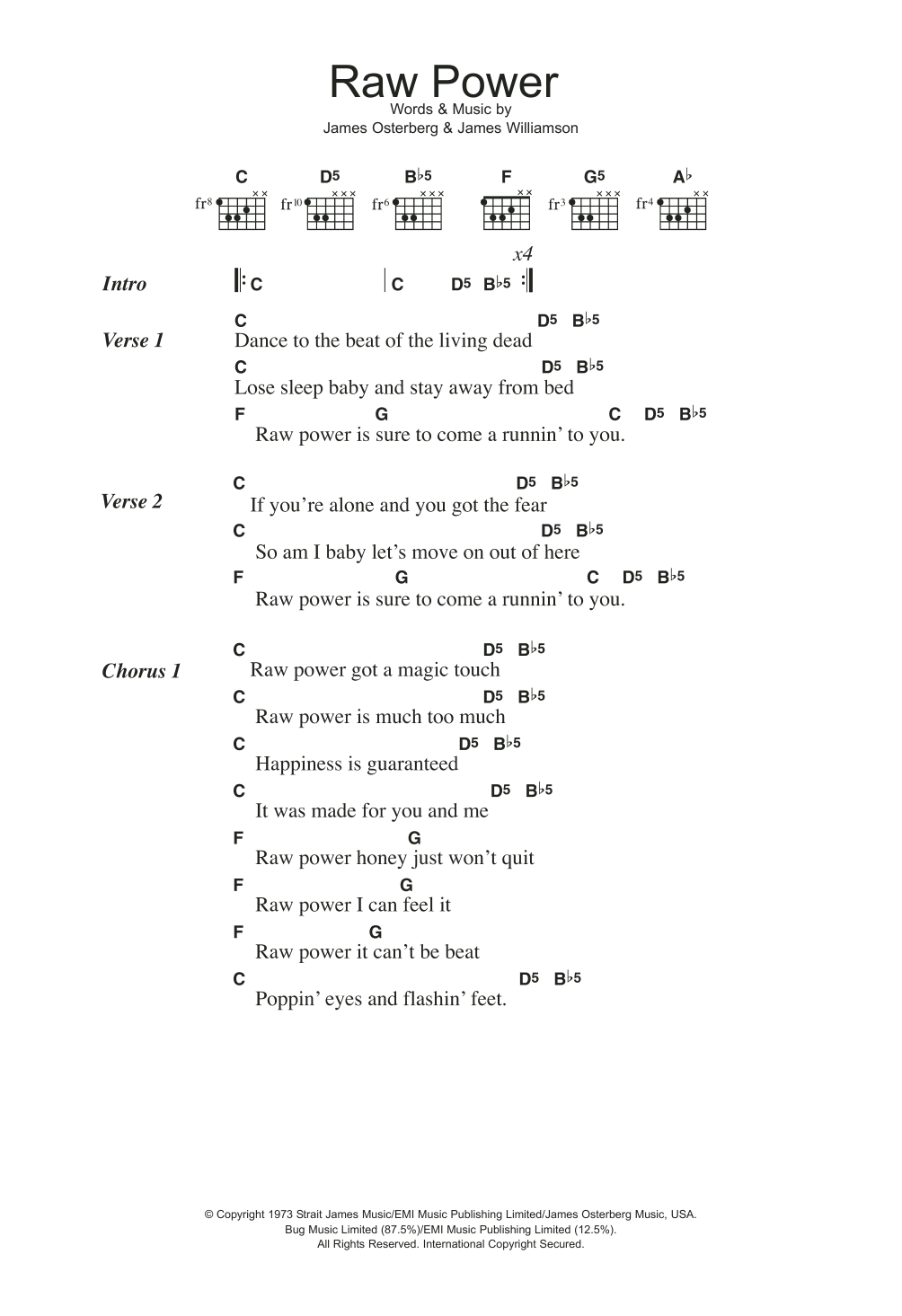 Iggy Pop Raw Power sheet music notes and chords arranged for Guitar Chords/Lyrics