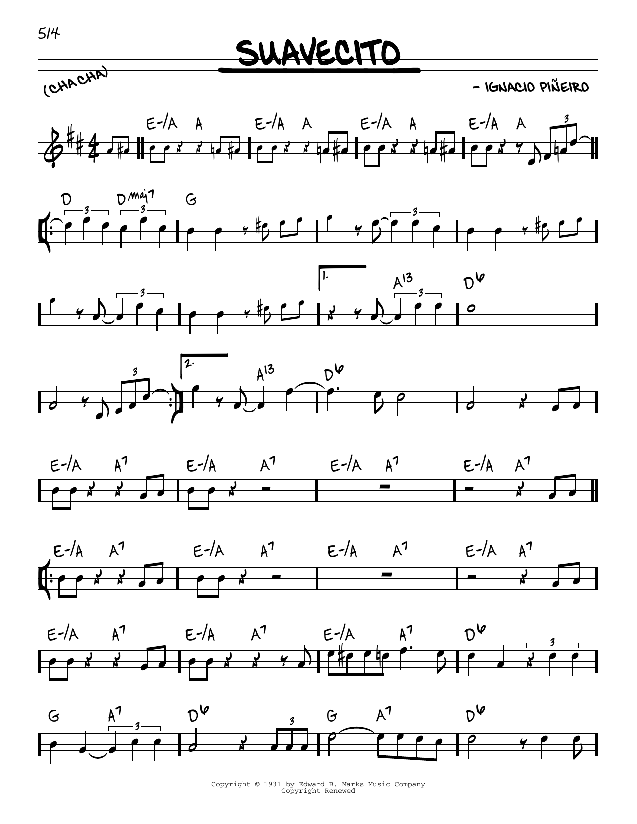 Ignacio Pineiro Suavecito sheet music notes and chords arranged for Real Book – Melody & Chords