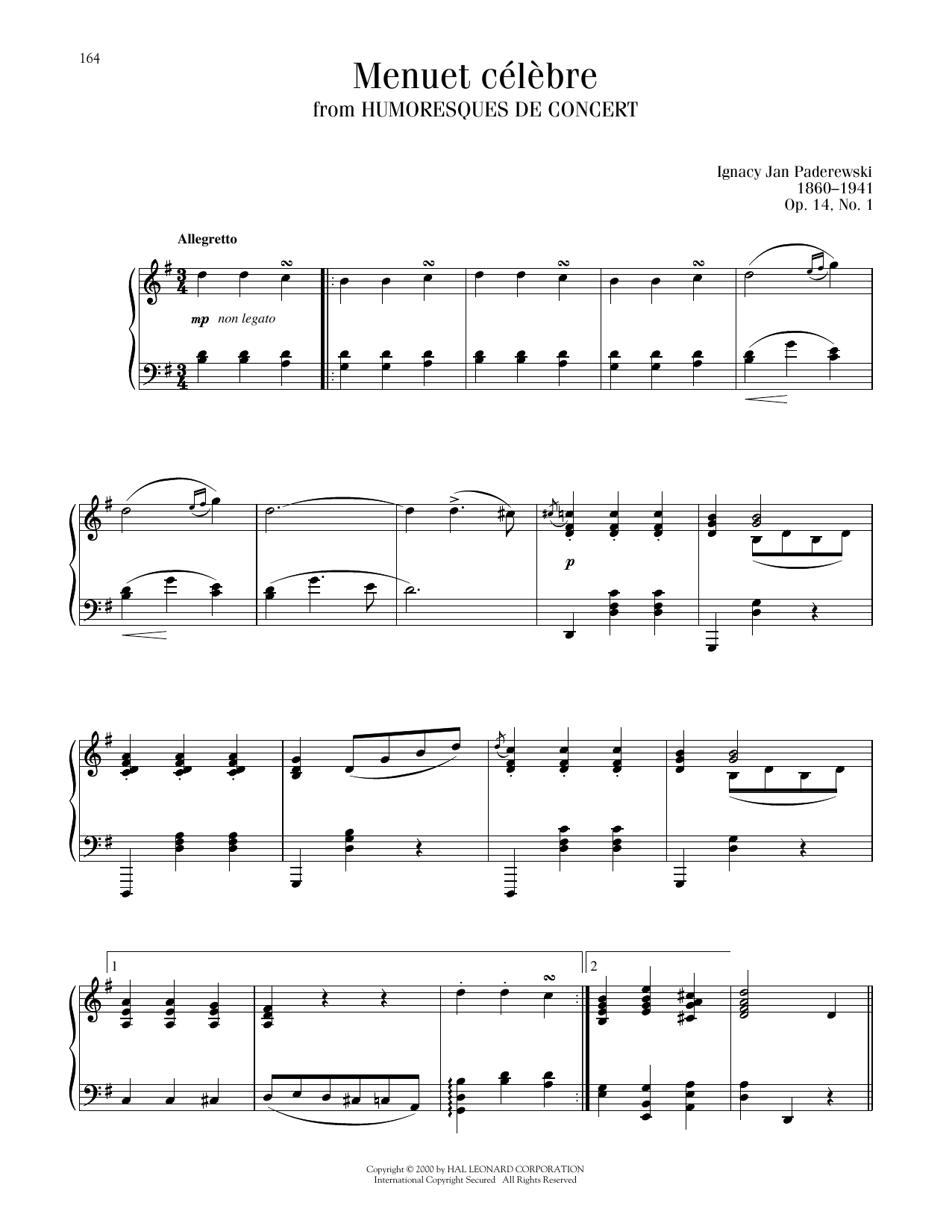 Ignacy Jan Paderewski Minuet In G (Menuet) sheet music notes and chords arranged for Piano Solo