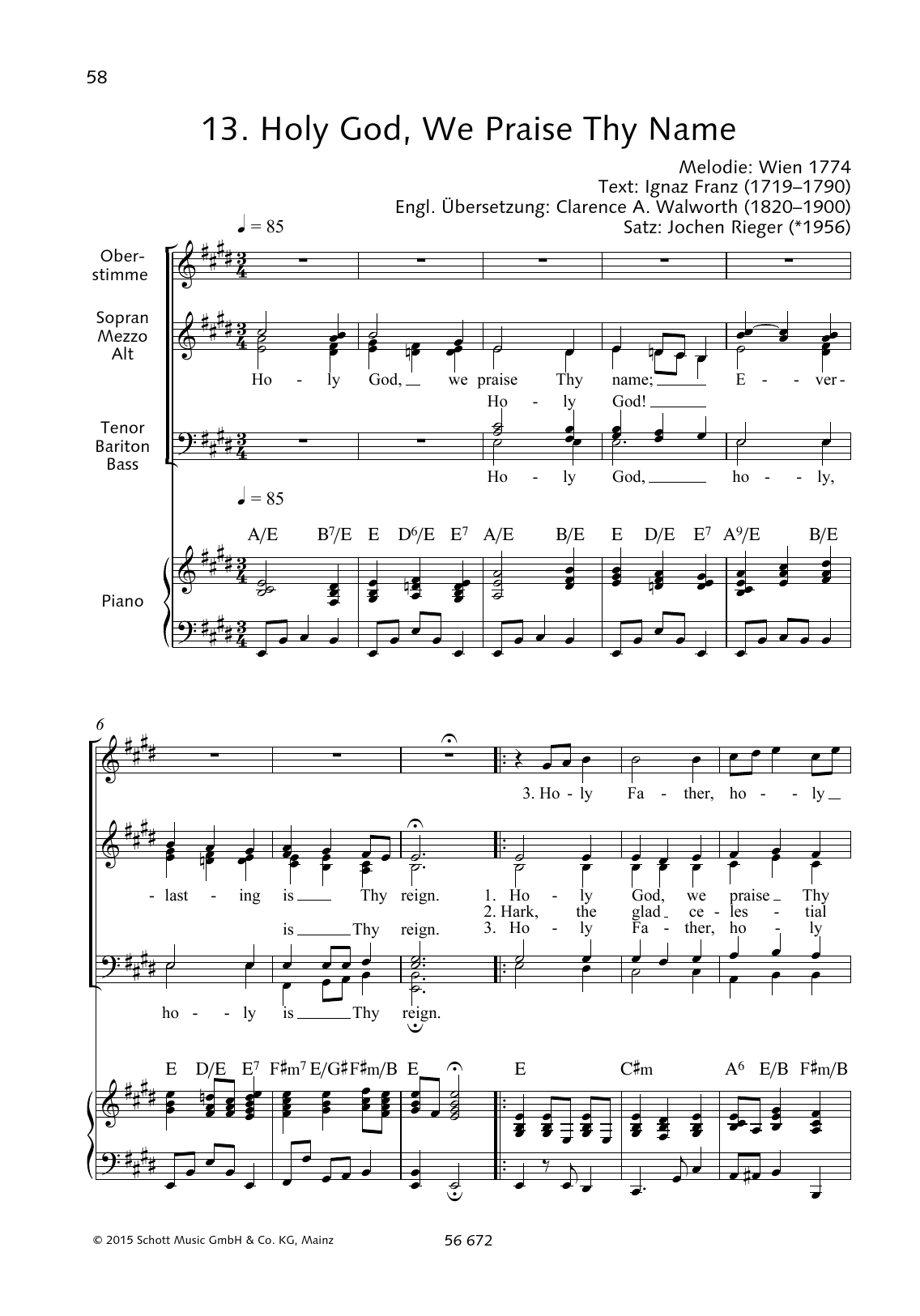 Ignaz Franz; Clarence A. Walworth Holy God, We Praise Thy Name sheet music notes and chords arranged for Choir