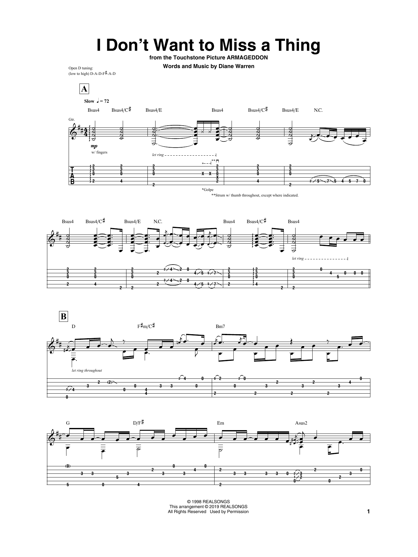 Igor Presnyakov I Don't Want To Miss A Thing sheet music notes and chords arranged for Guitar Tab