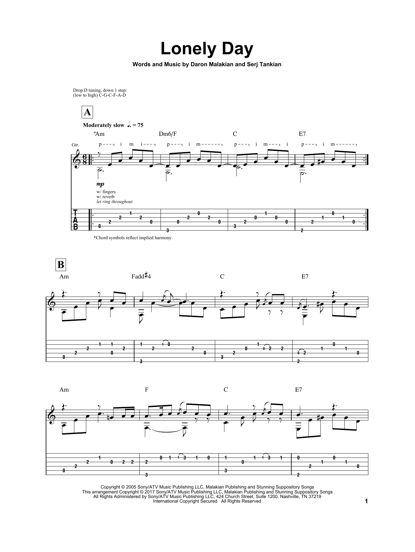 Igor Presnyakov Lonely Day sheet music notes and chords arranged for Solo Guitar