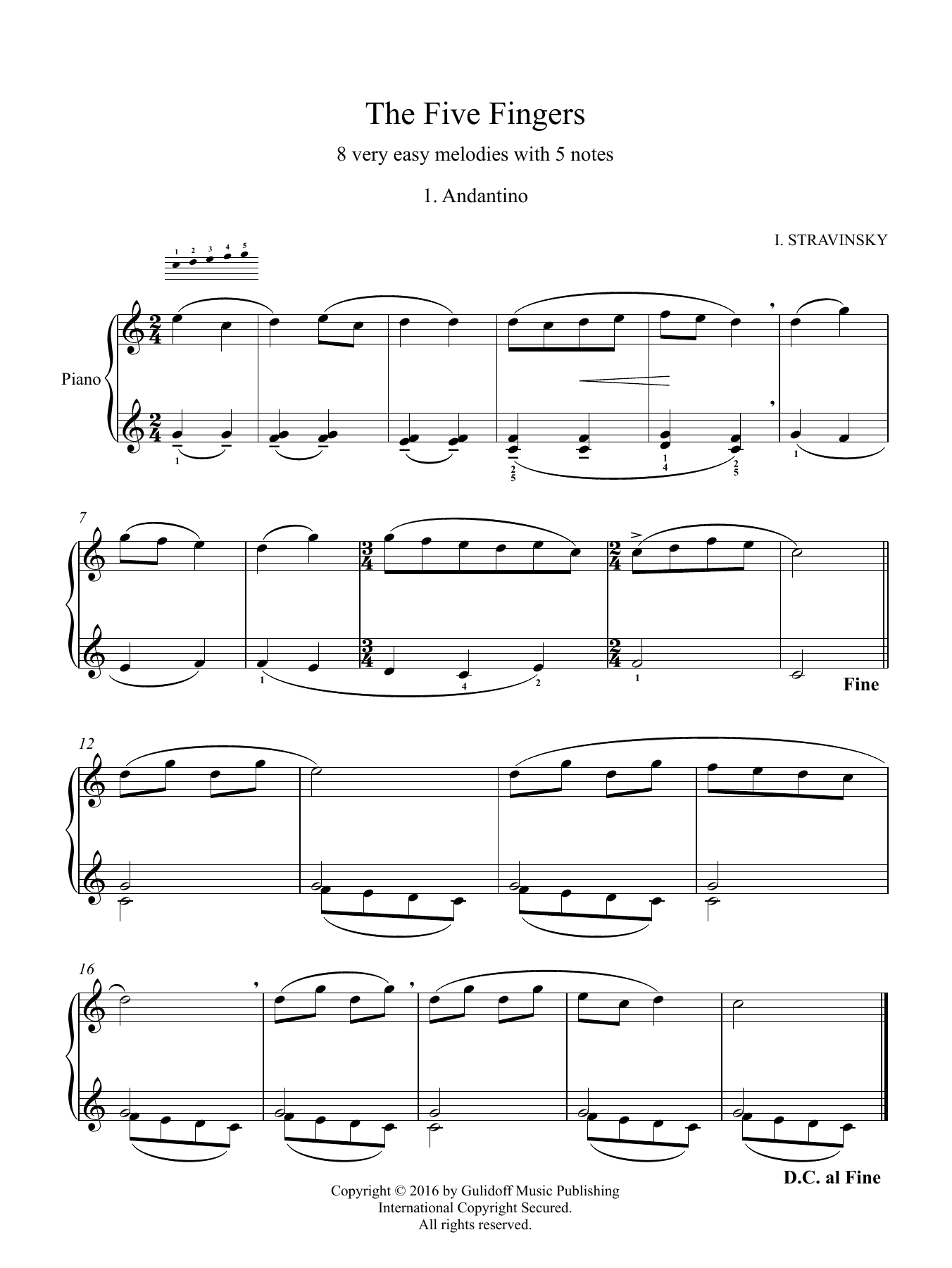 Igor Stravinsky Five Fingers (Les cinq doigts) all sheet music notes and chords arranged for Piano Solo