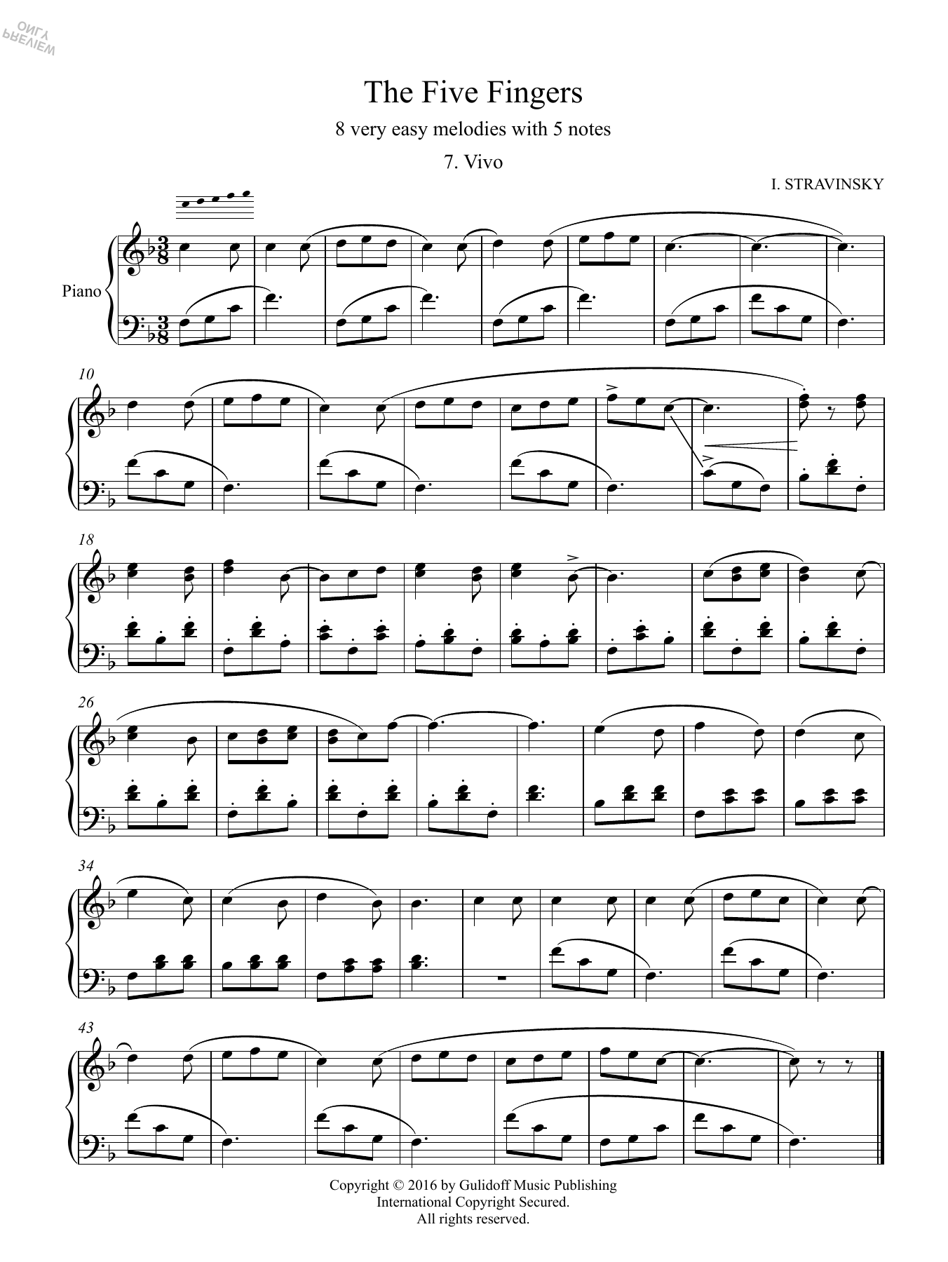 Igor Stravinsky Five Fingers: 7. Vivo sheet music notes and chords arranged for Piano Solo