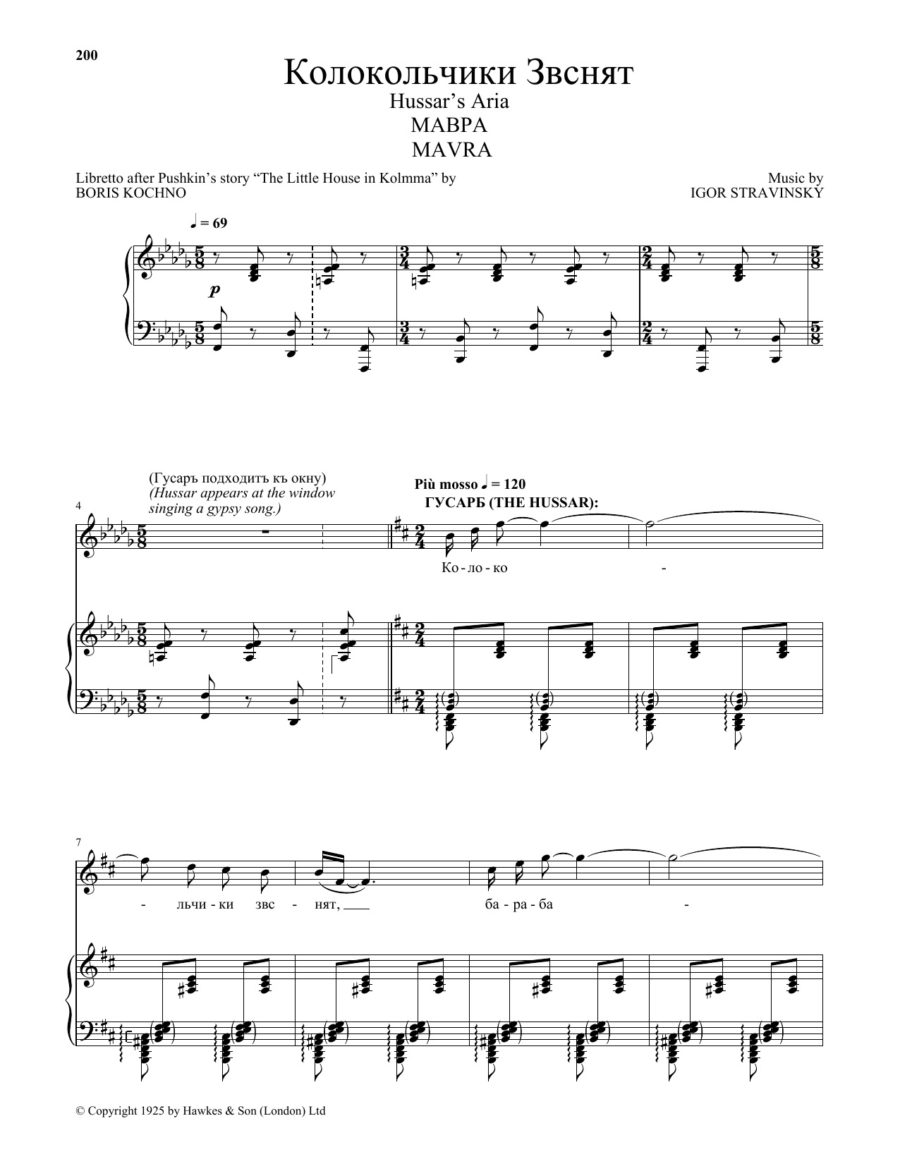 Igor Stravinsky Hussar's Aria sheet music notes and chords arranged for Piano & Vocal