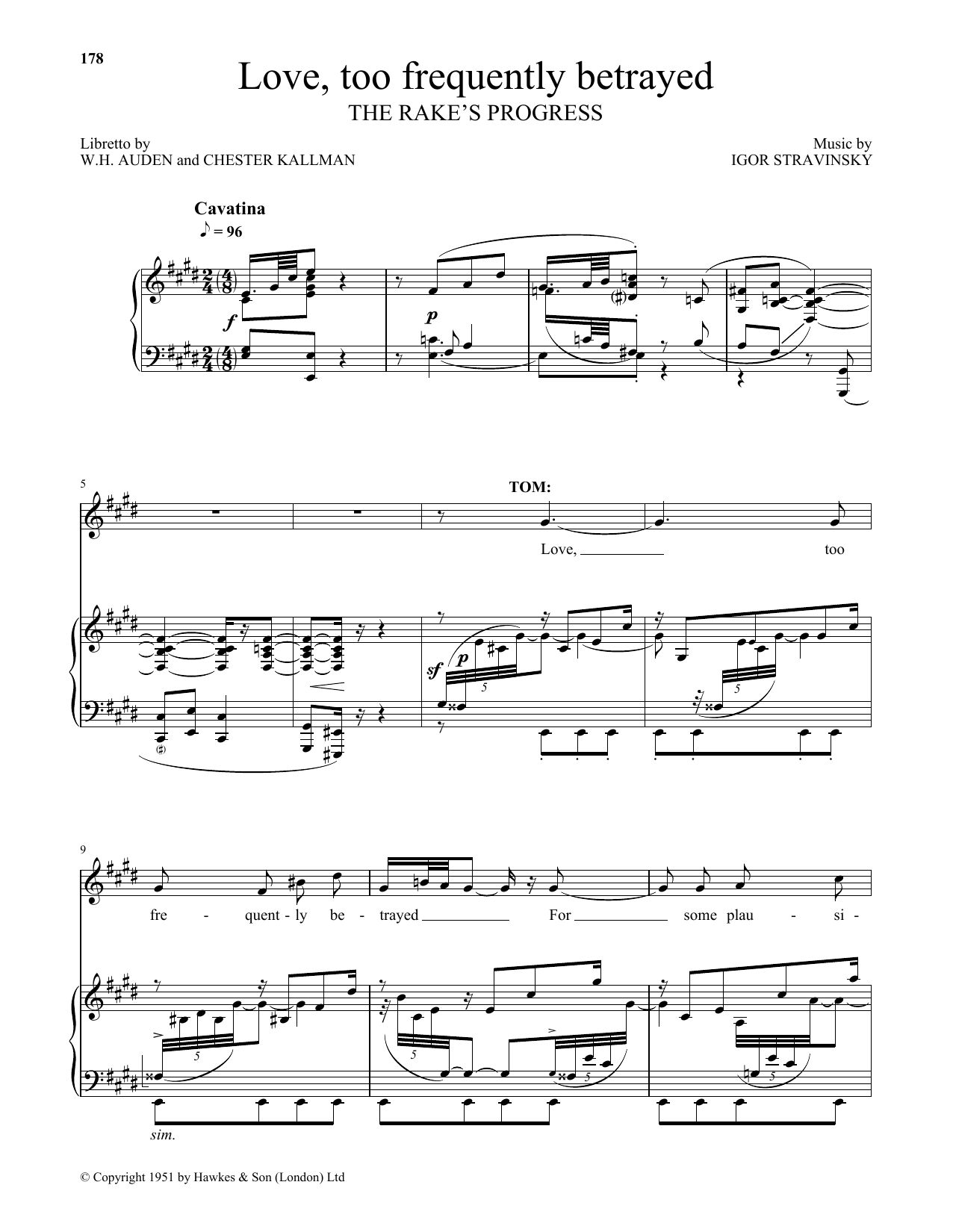 Igor Stravinsky Love, Too Frequently Betrayed sheet music notes and chords arranged for Piano & Vocal