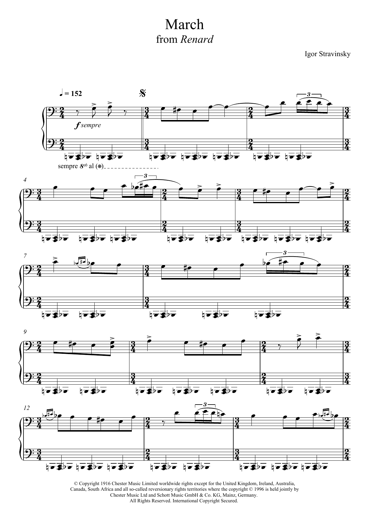 Igor Stravinsky March from Renard sheet music notes and chords arranged for Piano Solo