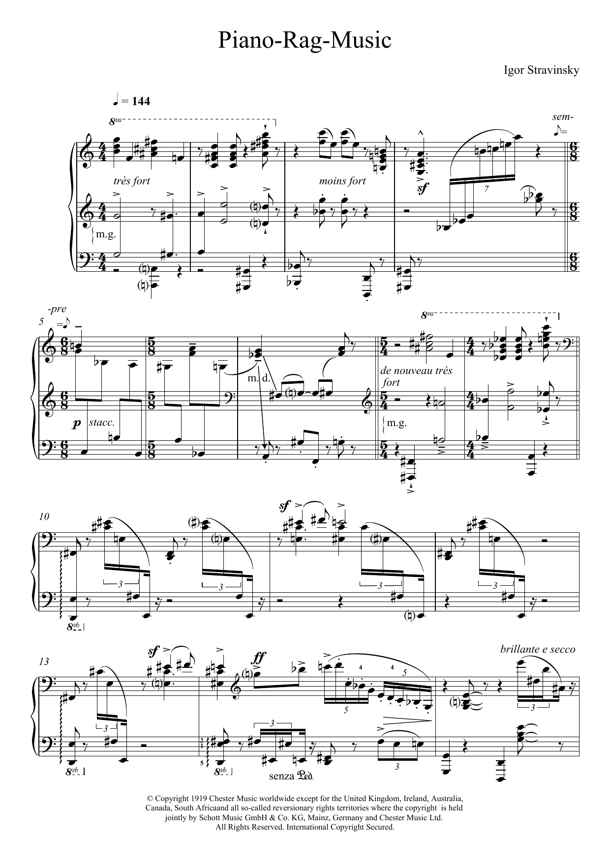 Igor Stravinsky Piano Rag Music sheet music notes and chords arranged for Piano Solo