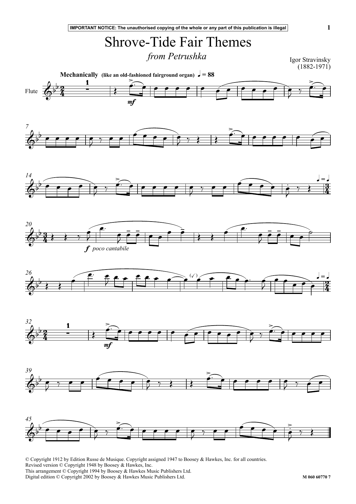 Igor Stravinsky Shrove Tide Fair Themes (from Petrushka) sheet music notes and chords arranged for Instrumental Solo