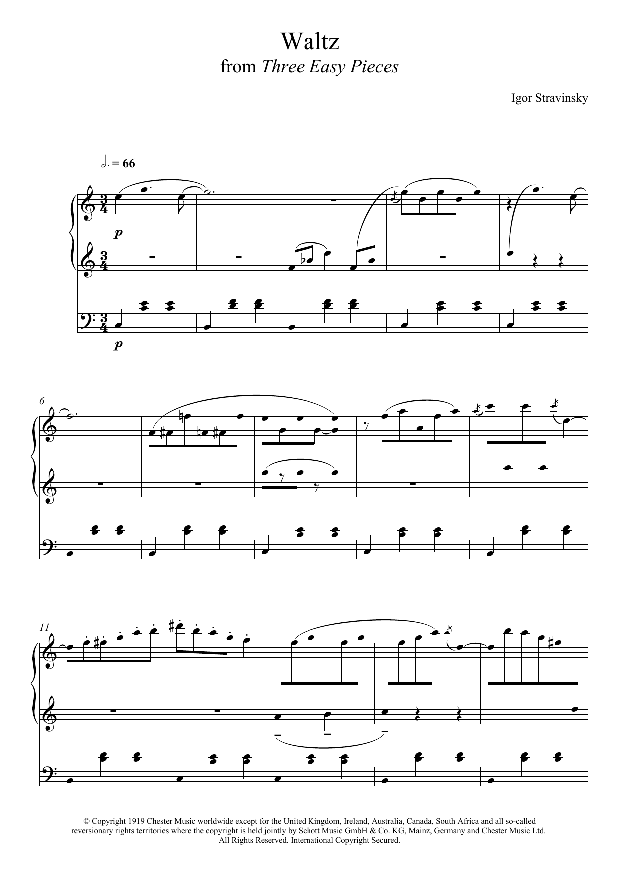 Igor Stravinsky Three Easy Pieces - Waltz sheet music notes and chords arranged for Piano Solo