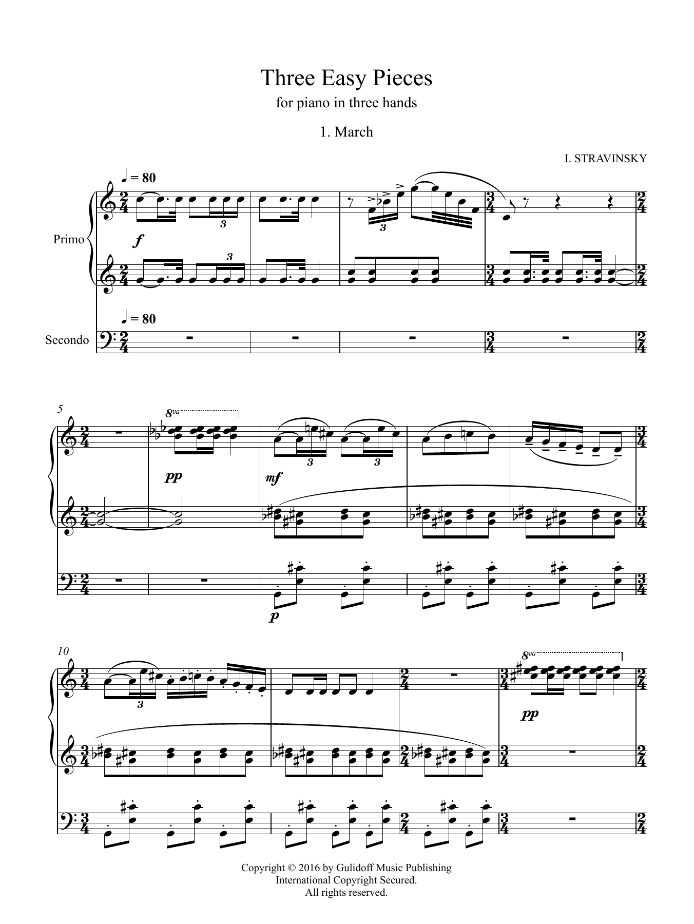 Igor Stravinsky Three Easy Pieces (all) sheet music notes and chords arranged for Piano Duet