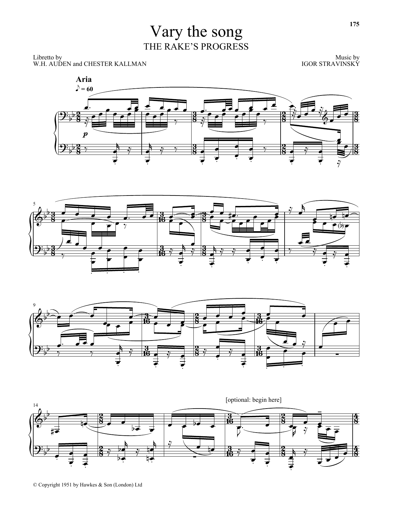 Igor Stravinsky Vary The Song sheet music notes and chords arranged for Piano & Vocal