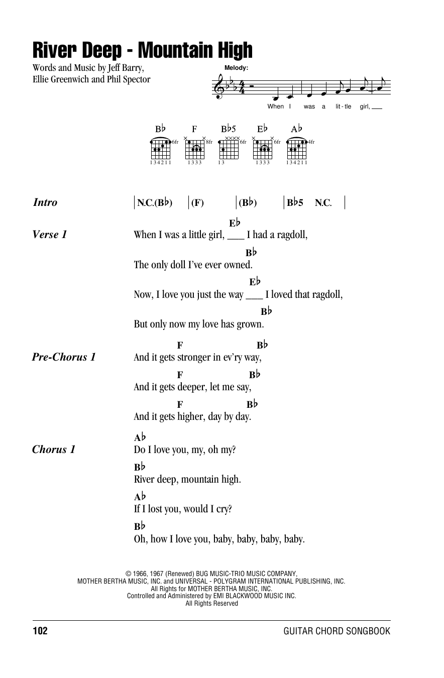 Ike & Tina Turner River Deep, Mountain High sheet music notes and chords arranged for Guitar Chords/Lyrics