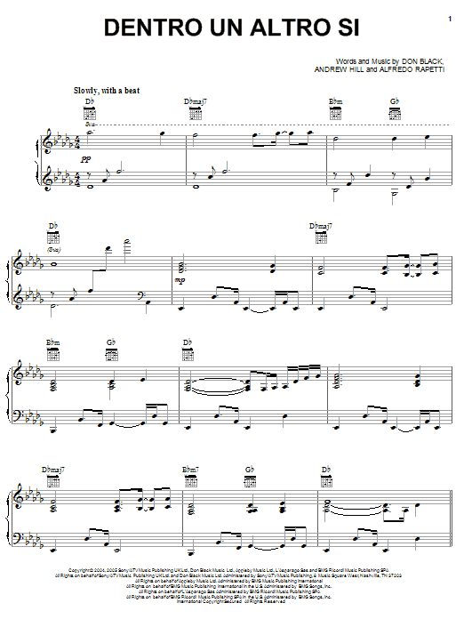 Il Divo Dentro Un Altro Si sheet music notes and chords arranged for Piano, Vocal & Guitar Chords (Right-Hand Melody)