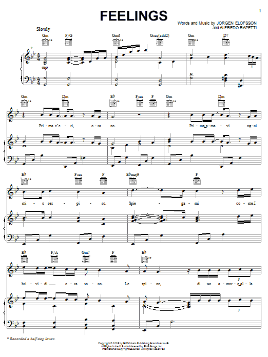 Il Divo Feelings sheet music notes and chords arranged for Piano, Vocal & Guitar Chords (Right-Hand Melody)