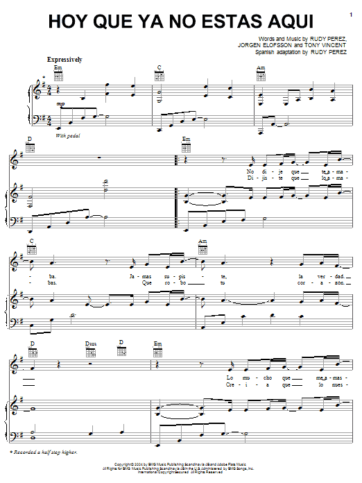 Il Divo Hoy Que Ya No Estas Aqui sheet music notes and chords arranged for Piano, Vocal & Guitar Chords (Right-Hand Melody)