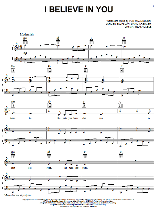 Il Divo I Believe In You sheet music notes and chords arranged for Piano, Vocal & Guitar Chords (Right-Hand Melody)