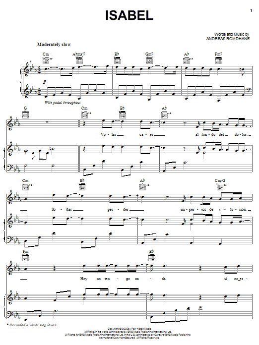 Il Divo Isabel sheet music notes and chords arranged for Piano, Vocal & Guitar Chords (Right-Hand Melody)