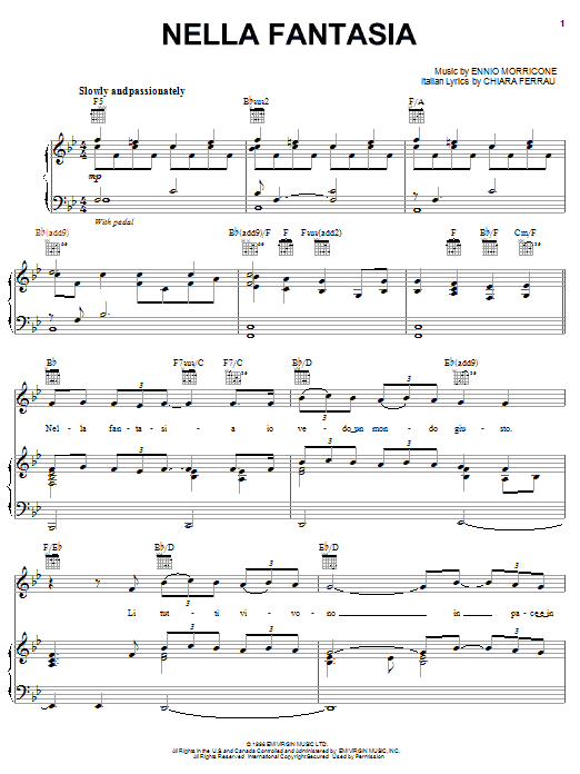 Il Divo Nella Fantasia sheet music notes and chords arranged for Piano, Vocal & Guitar Chords (Right-Hand Melody)