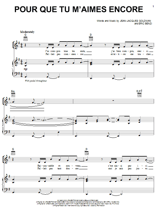 Il Divo Pour Que Tu M'aimes Encore sheet music notes and chords arranged for Piano, Vocal & Guitar Chords (Right-Hand Melody)