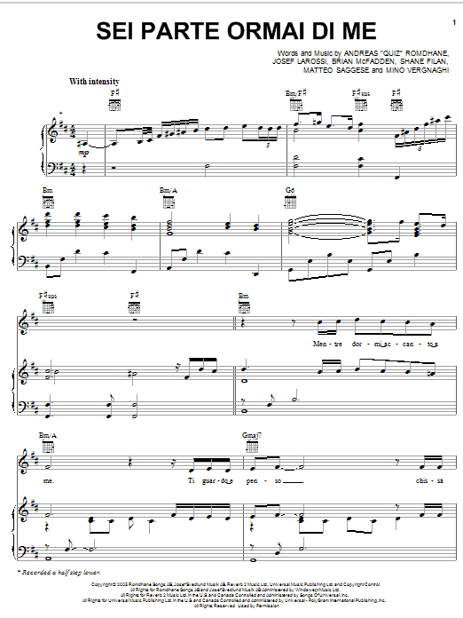 Il Divo Sei Parte Ormai Di Me sheet music notes and chords arranged for Piano, Vocal & Guitar Chords (Right-Hand Melody)