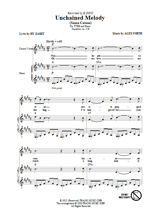 Il Divo Unchained Melody sheet music notes and chords arranged for TTBB Choir