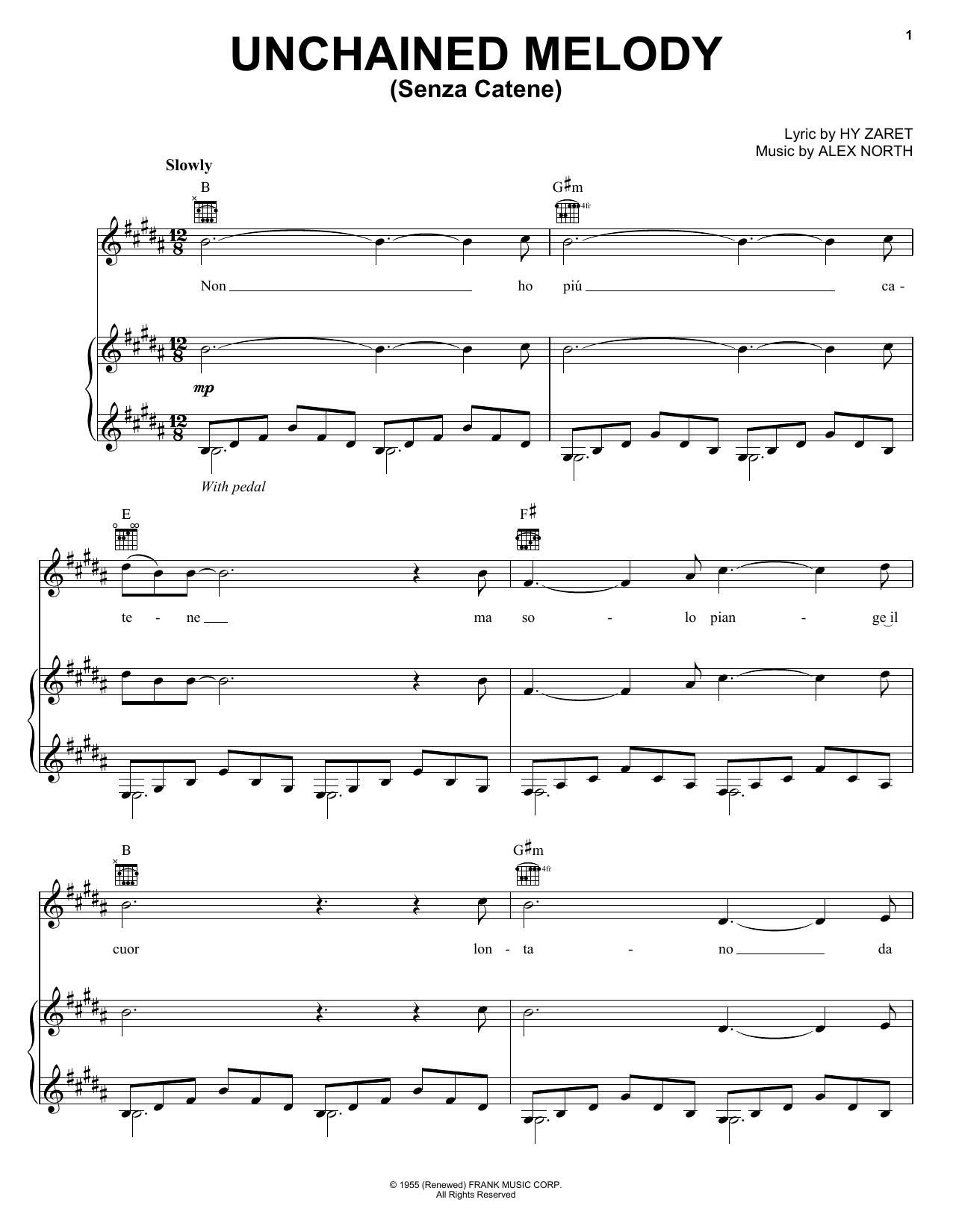 Il Divo Unchained Melody (Senza Catene) sheet music notes and chords arranged for Piano, Vocal & Guitar Chords (Right-Hand Melody)