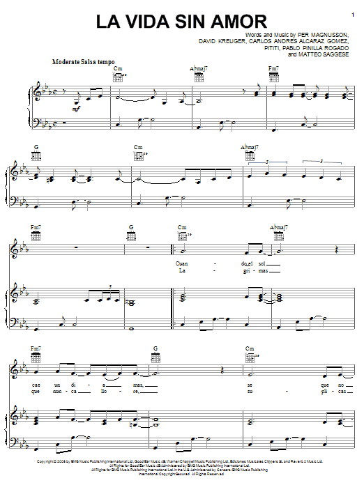 Il Divo La Vida Sin Amor sheet music notes and chords arranged for Piano, Vocal & Guitar Chords (Right-Hand Melody)