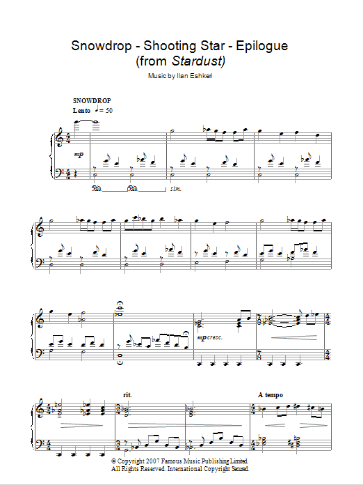 Ilan Eshkeri Snowdrop / Shooting Star / Epilogue sheet music notes and chords arranged for Piano Solo