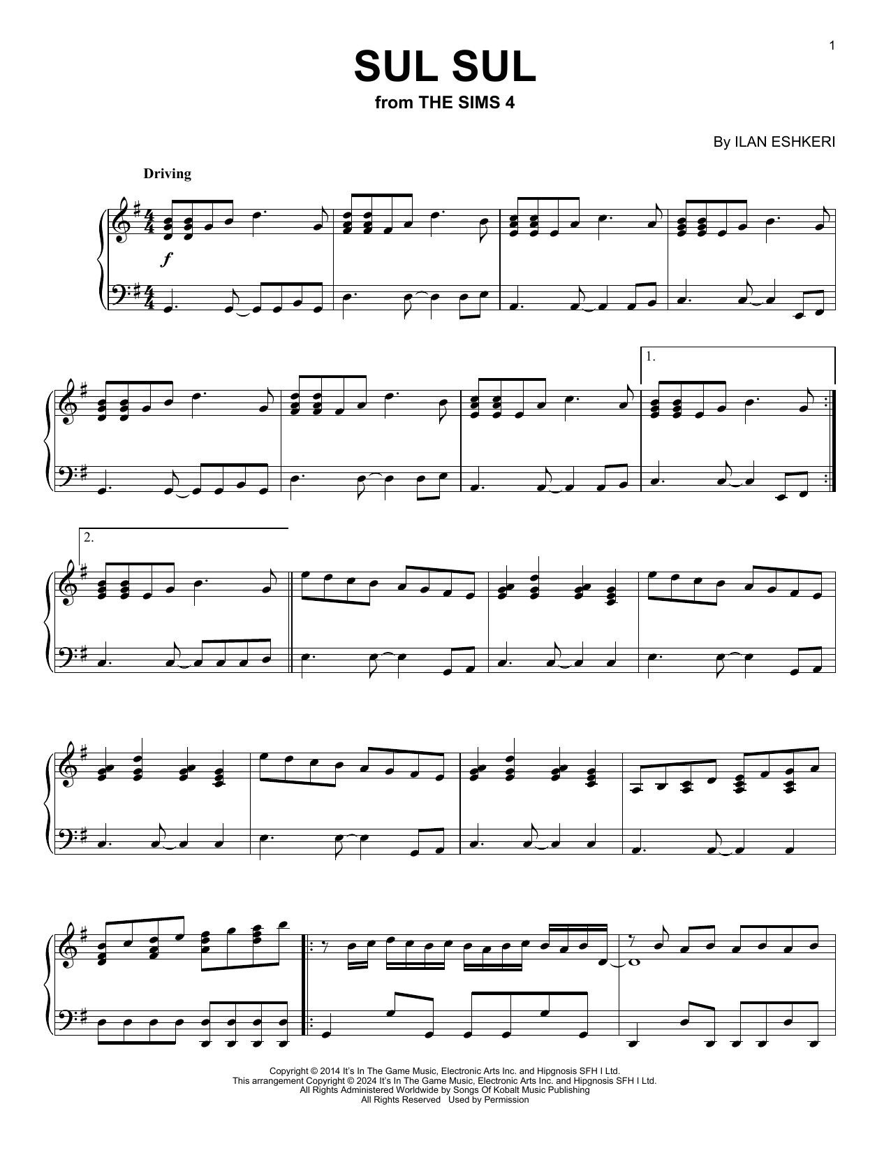 Ilan Eshkeri Sul Sul (from The Sims 4) sheet music notes and chords arranged for Piano Solo