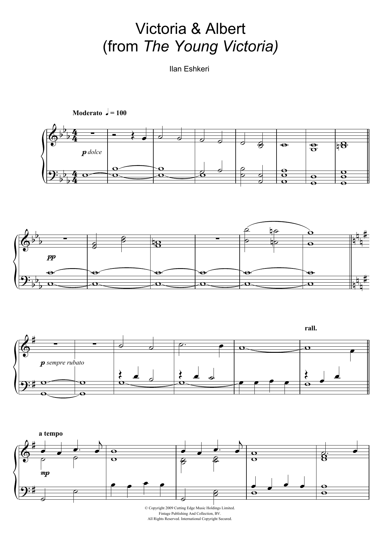 Ilan Eshkeri Victoria and Albert (from The Young Victoria) sheet music notes and chords arranged for Piano Solo