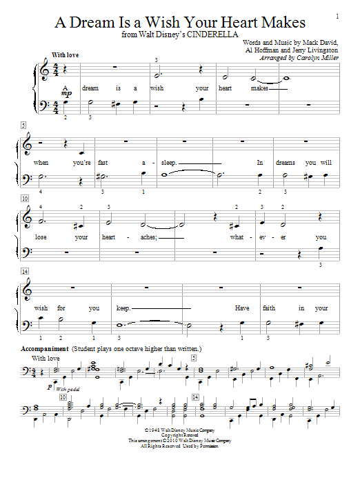 Ilene Woods A Dream Is A Wish Your Heart Makes (from Cinderella) (arr. Carolyn Miller) sheet music notes and chords arranged for Educational Piano