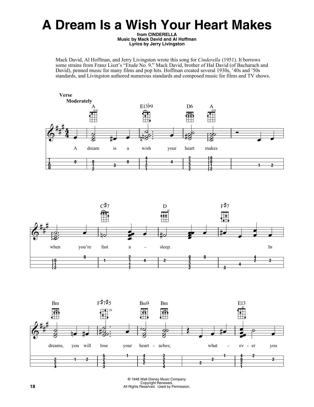 Ilene Woods A Dream Is A Wish Your Heart Makes (from Cinderella) (arr. Fred Sokolow) sheet music notes and chords arranged for Easy Ukulele Tab
