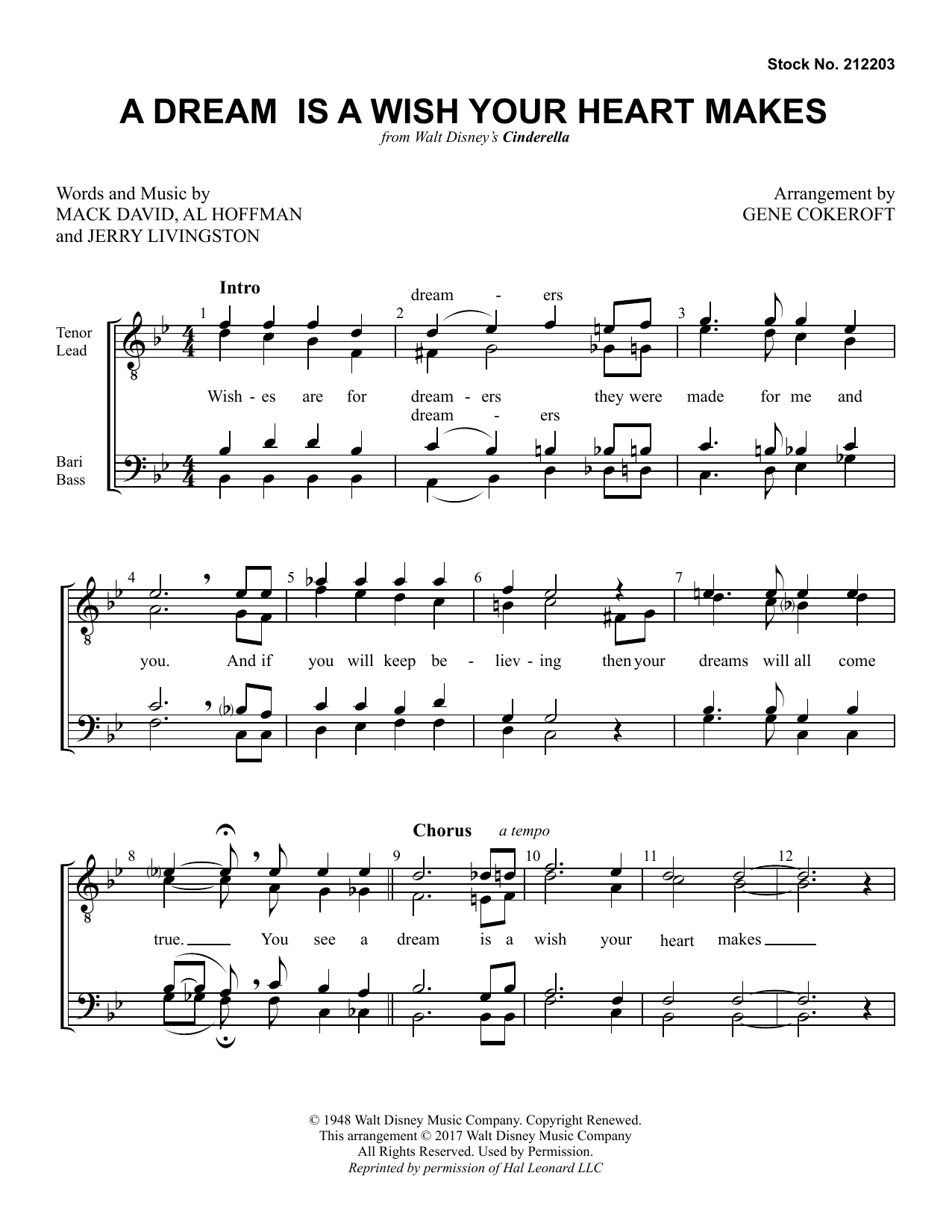 Ilene Woods A Dream Is A Wish Your Heart Makes (from Cinderella) (arr. Gene Cokeroft) sheet music notes and chords arranged for TTBB Choir