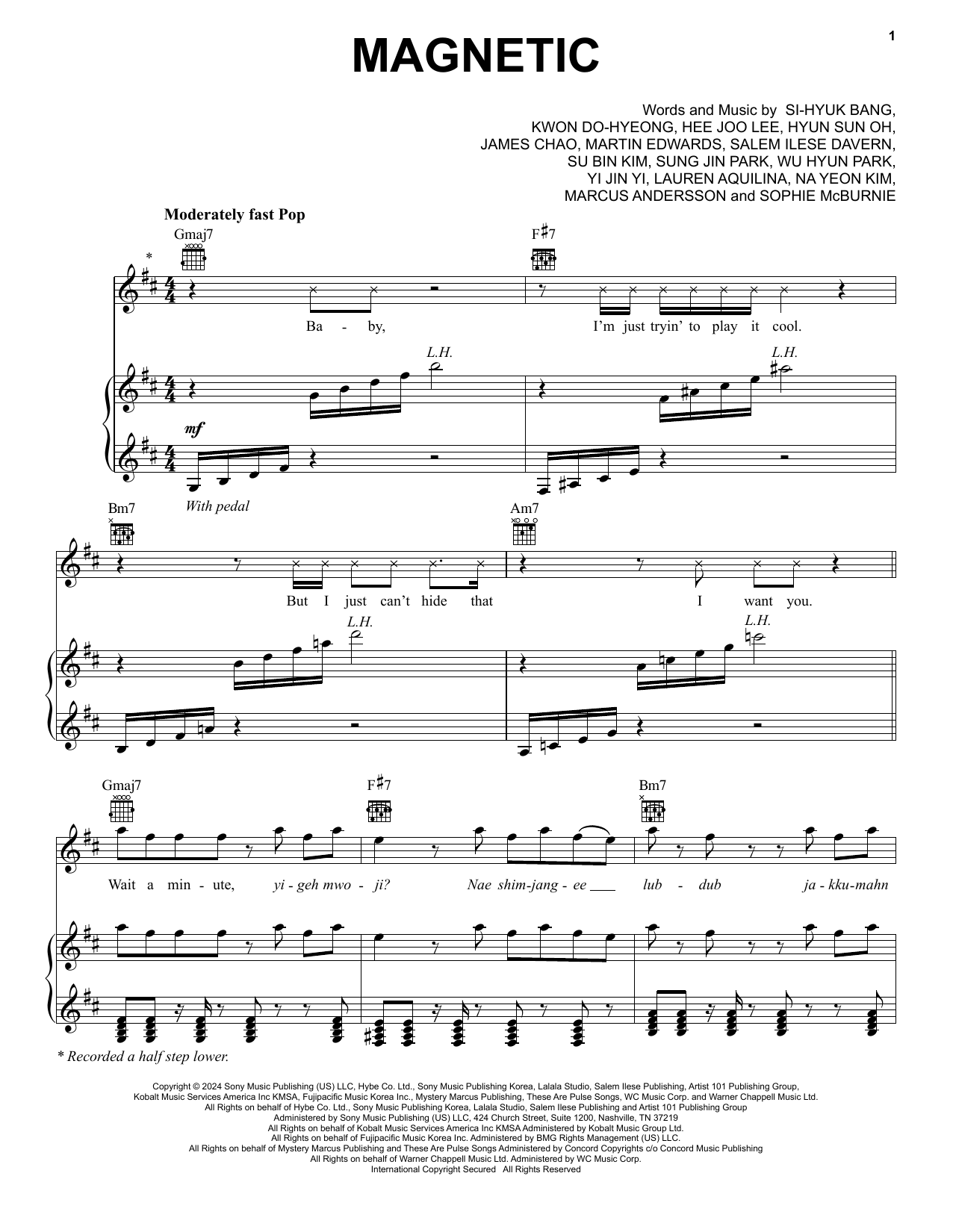 ILLIT Magnetic sheet music notes and chords arranged for Piano, Vocal & Guitar Chords (Right-Hand Melody)