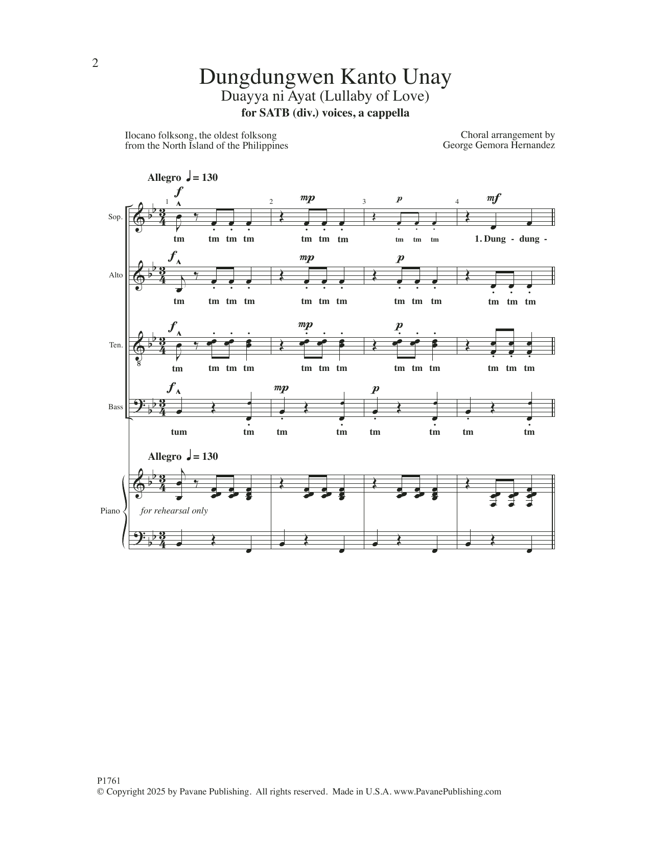 Ilocano Folksong Dungdungwen Kanto Unay (arr. George Gemora Hernandez) sheet music notes and chords arranged for SATB Choir