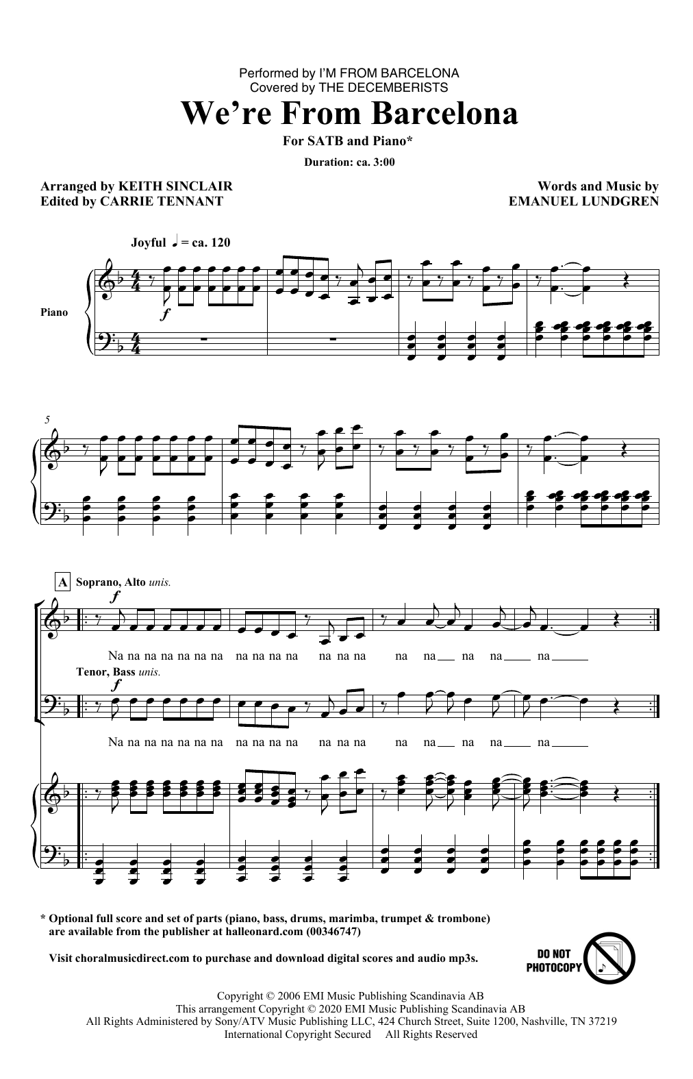 I'm from Barcelona We're From Barcelona (arr. Keith Sinclair) sheet music notes and chords arranged for SATB Choir