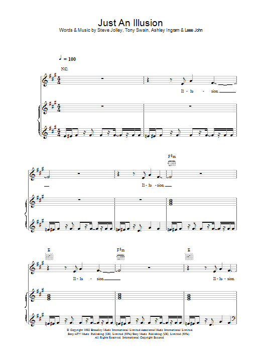 Imagination Just An Illusion sheet music notes and chords arranged for Piano, Vocal & Guitar Chords