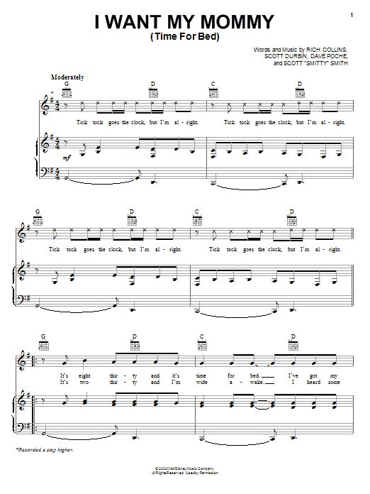 Imagination Movers I Want My Mommy (Time For Bed) sheet music notes and chords arranged for Piano, Vocal & Guitar Chords (Right-Hand Melody)